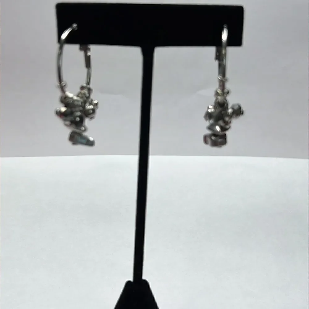 Silver Tone Hoops with Silver Stones & Beads